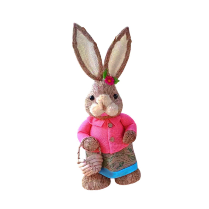 Crofta Woven Rabbit Toy Easter Rabbit Statue Office Photo Prop Straw Bunny Figurine Style J