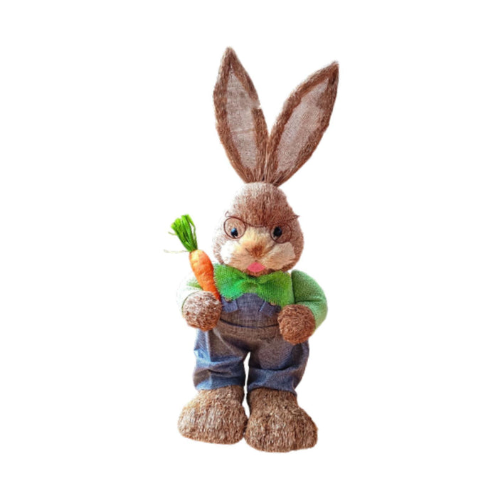 Crofta Woven Rabbit Toy Easter Rabbit Statue Office Photo Prop Straw Bunny Figurine Style M