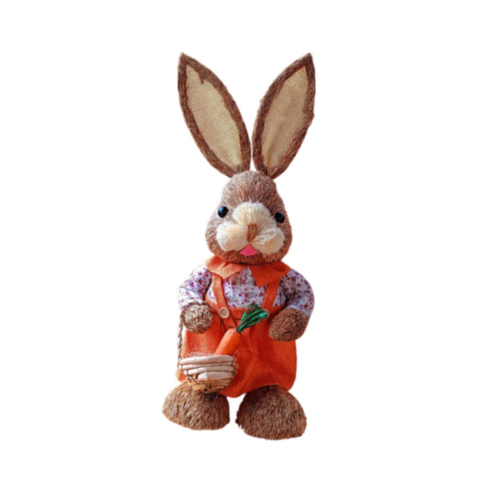 Crofta Woven Rabbit Toy Easter Rabbit Statue Office Photo Prop Straw Bunny Figurine Style N