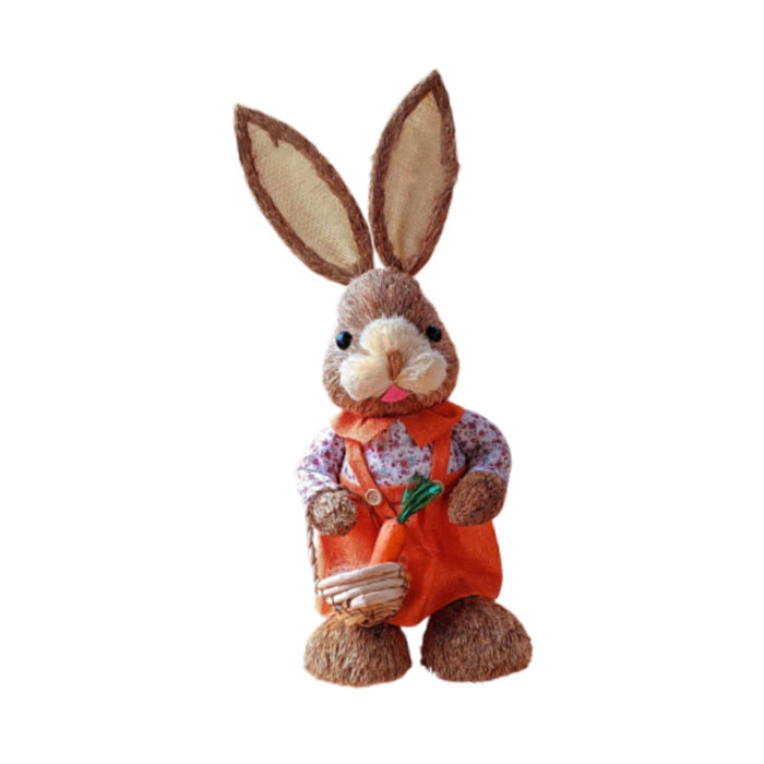 Crofta Woven Rabbit Toy Easter Rabbit Statue Office Photo Prop Straw Bunny Figurine Style N