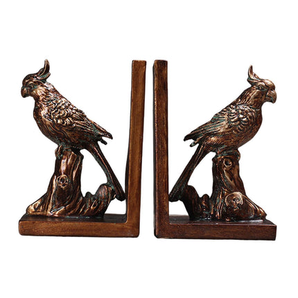 Crofta 2 Pieces Parrot Bookends Resin Book Stoppers for Bedroom Living Room Reading