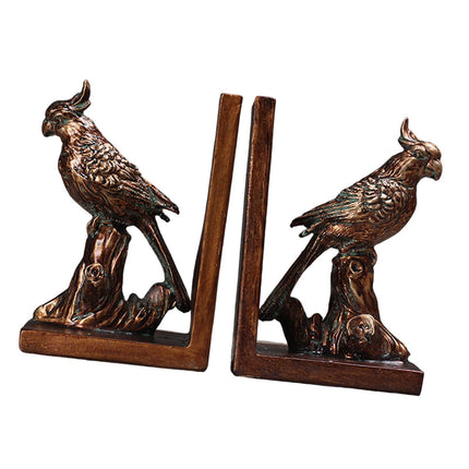 Crofta 2 Pieces Parrot Bookends Resin Book Stoppers for Bedroom Living Room Reading