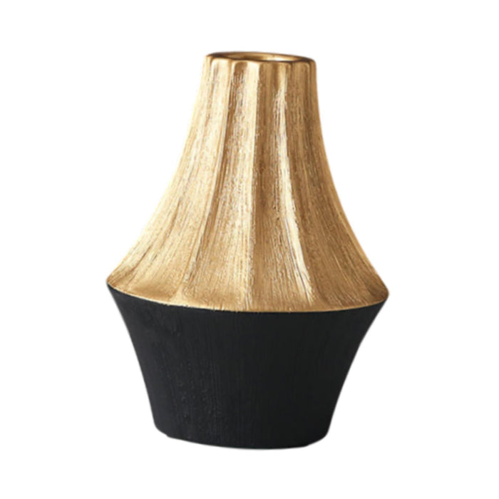 Crofta Ceramic Flower Vase Pot 6.1x8.2inch for Kitchen Study Mantel End Table Decor Black Golden