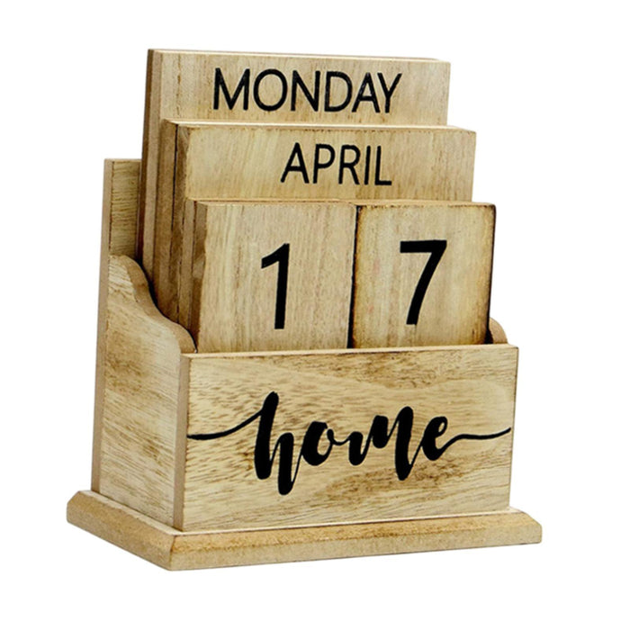 Crofta Wood Block Calendar Desk Office Living Room Birthday Gift Perpetual Calendar Home