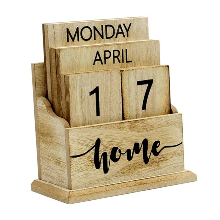 Crofta Wood Block Calendar Desk Office Living Room Birthday Gift Perpetual Calendar Home