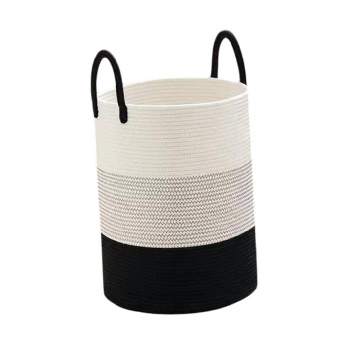 Crofta Toy Basket Decorative Cotton Rope Basket for Utility Room Bedroom Apartments Black White Gray35cm