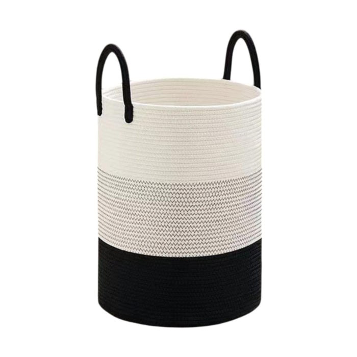 Crofta Toy Basket Decorative Cotton Rope Basket for Utility Room Bedroom Apartments Black White Gray35cm