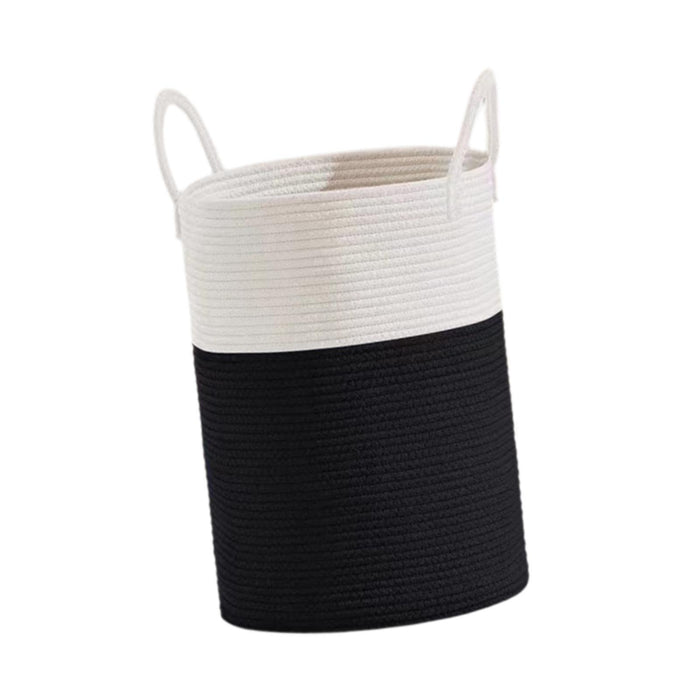 Crofta Toy Basket Decorative Cotton Rope Basket for Utility Room Bedroom Apartments Black White 35 cm