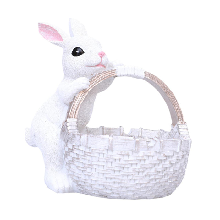 Crofta Easter Rabbit Statue Craft Container Easter Basket for Home Yard Living Room White