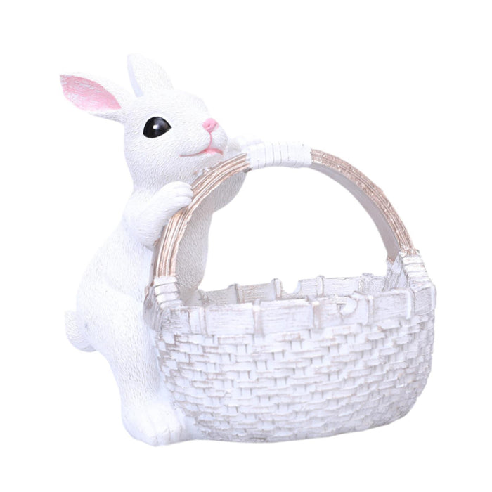 Crofta Easter Rabbit Statue Craft Container Easter Basket for Home Yard Living Room White