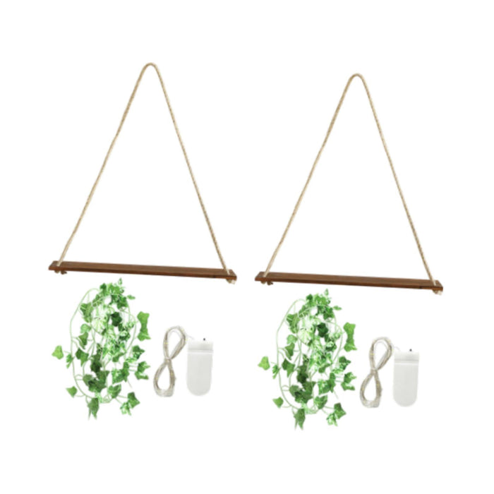 Crofta 2Pcs Artificial Greenery Wood Hanging Plant Shelves for Living Room Portable