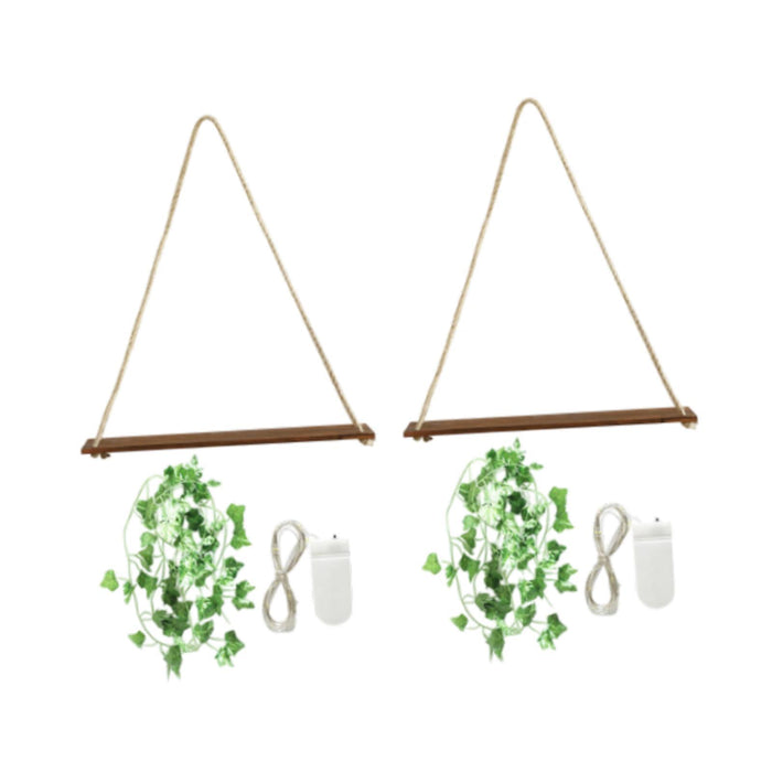 Crofta 2Pcs Artificial Greenery Wood Hanging Plant Shelves for Living Room Portable