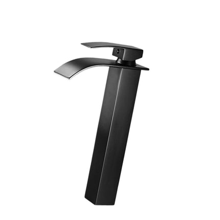 Crofta Waterfall Spout Bathroom Sink Faucet Single Lever for Washroom Sturdy Modern Black 30.4cm Tall