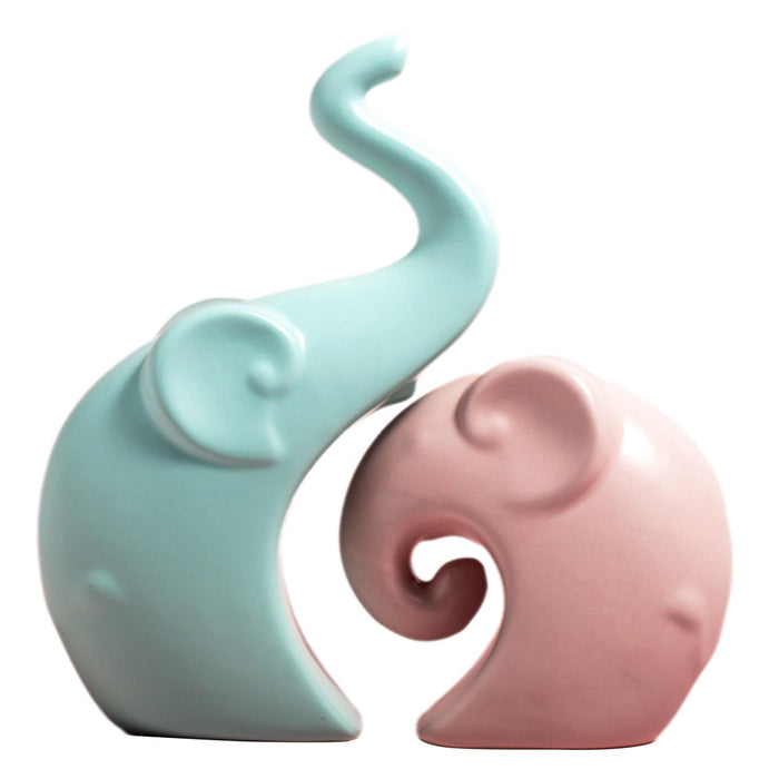 Crofta 2 Pieces Couple Elephant Statues Decorative Figurines for Desk Cabinet Shelf Matte Blue Pink