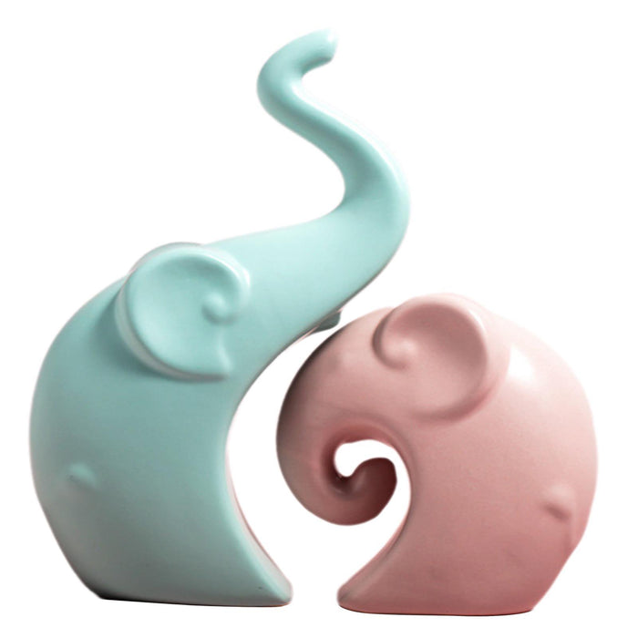 Crofta 2 Pieces Couple Elephant Statues Decorative Figurines for Desk Cabinet Shelf Matte Blue Pink