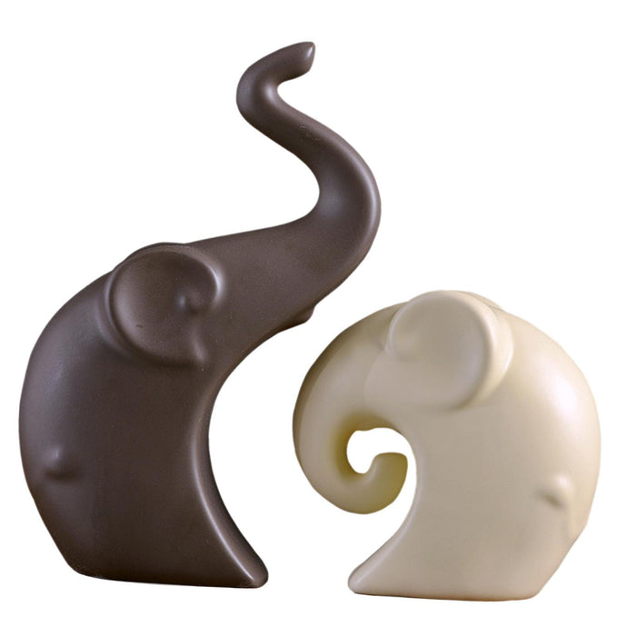 Crofta 2 Pieces Couple Elephant Statues Decorative Figurines for Desk Cabinet Shelf Brown