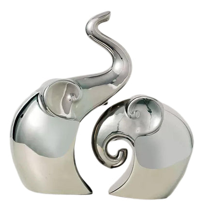 Crofta 2 Pieces Couple Elephant Statues Decorative Figurines for Desk Cabinet Shelf Silver