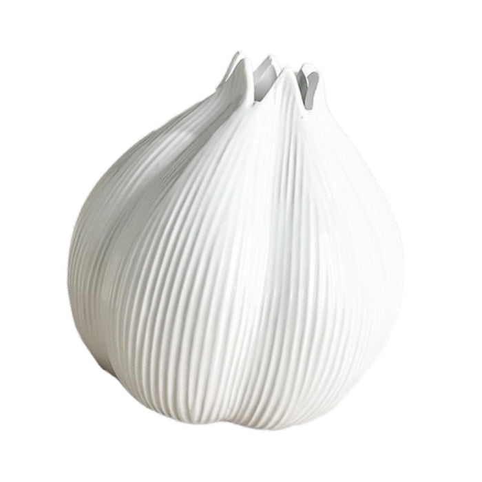 Crofta Onion Shaped Flower Vase Flowerpot Ceramic Vase for Tabletop Cabinet Bedroom White