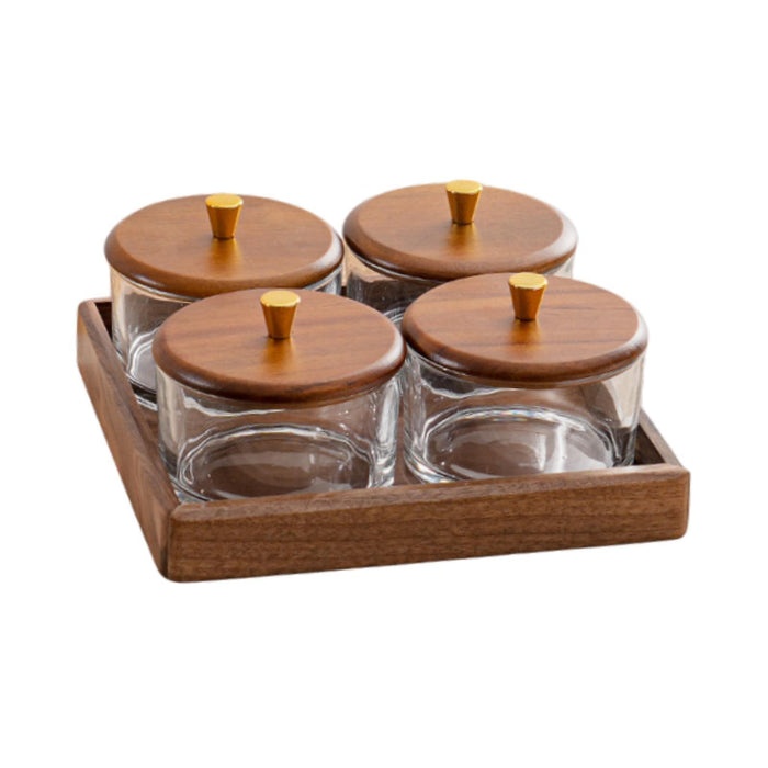 Crofta Divided Dried Fruit Tray Set with Wooden Lids for Office Housewarmings Table 4 Compartments