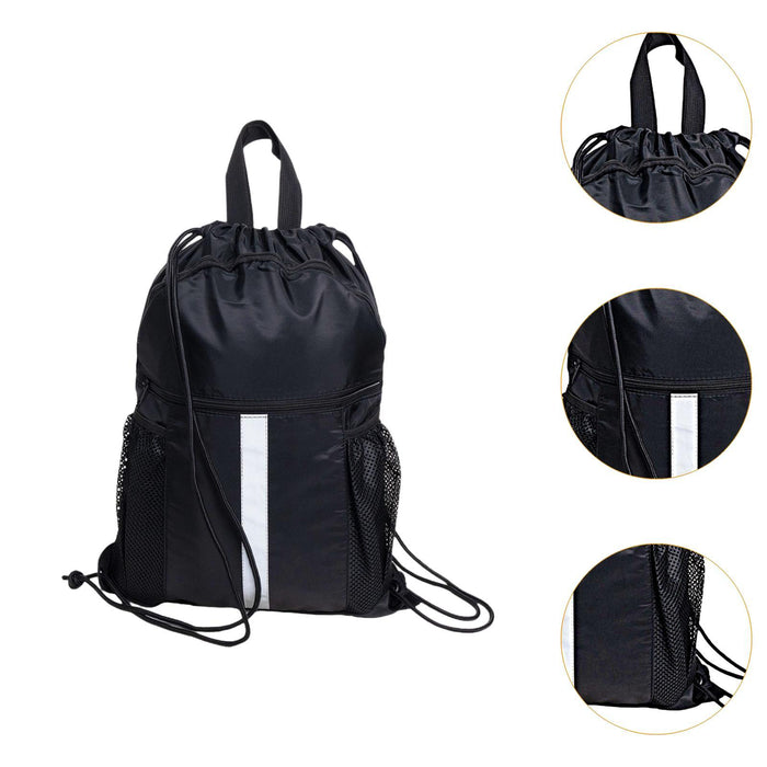 Crofta Drawstring Backpack Simple Casual Daypack for Shopping Backpacking Traveling Black