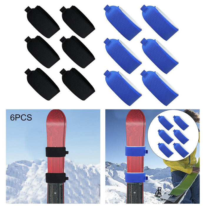 Crofta 6Pcs Ski Straps Bindings Ski Fastener Strap for Winter Outdoor Sports Skiing Black