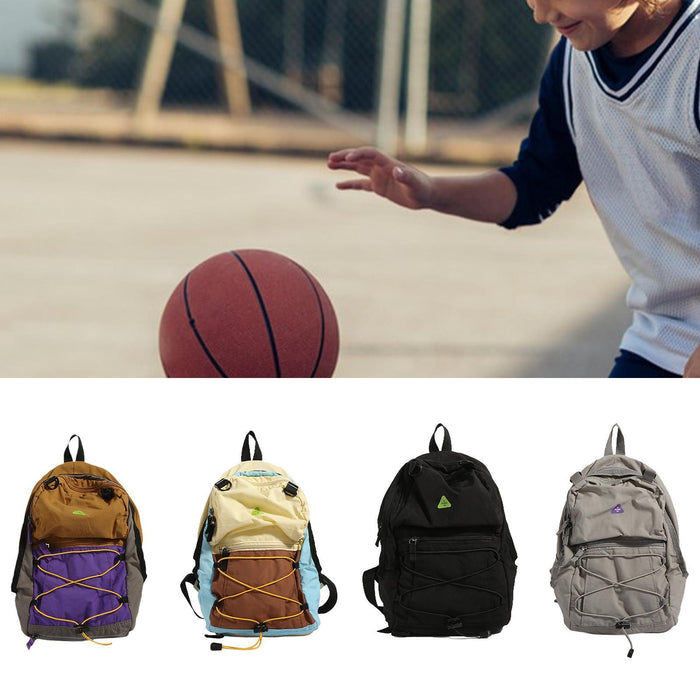 Crofta Basketball Backpack Sports Accessories Storage Bag for Swim Football Outdoor Khaki with Purple