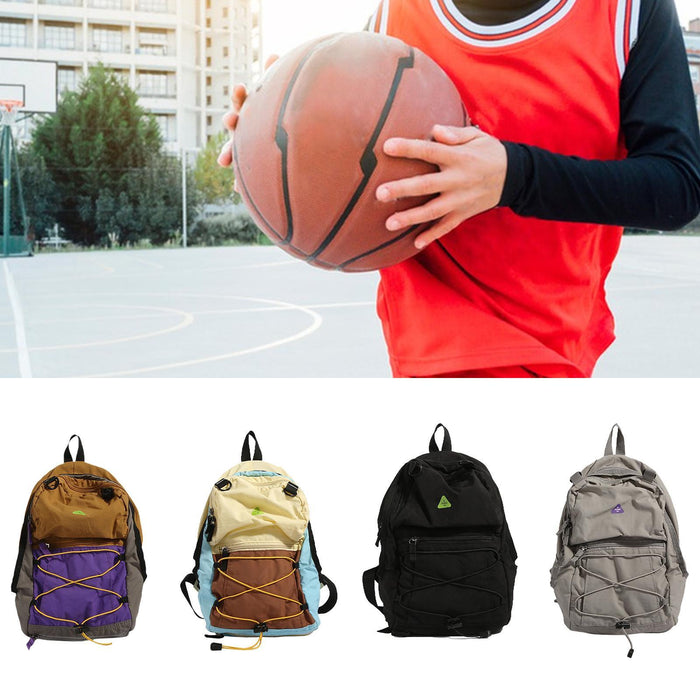 Crofta Basketball Backpack Sports Accessories Storage Bag for Swim Football Outdoor Khaki with Purple