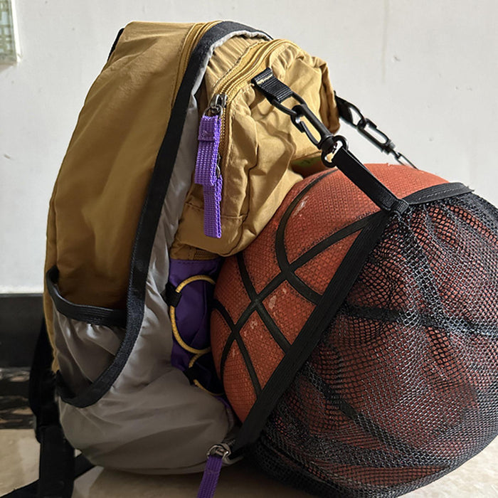 Crofta Basketball Backpack Sports Accessories Storage Bag for Swim Football Outdoor Khaki with Purple