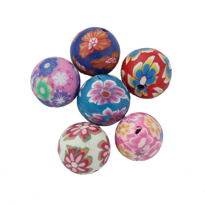 Crofta 100x Floral Polymer Clay Balls Round Beads Craft Findings 10mm