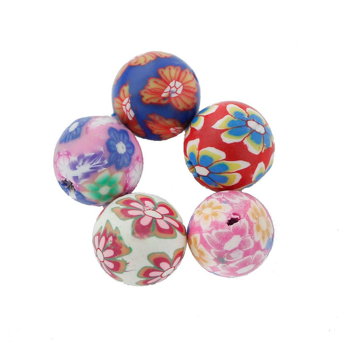 Crofta 100x Floral Polymer Clay Balls Round Beads Craft Findings 10mm