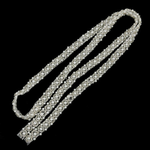 Crofta 2 Pieces Handmade Pearl Beaded Sewing Trim Chain Dressmaking Craft White