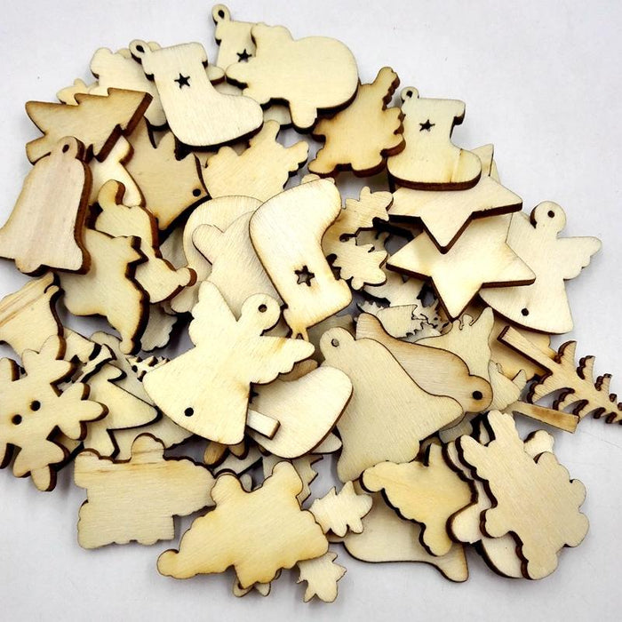 Crofta 100x Wood  Xmas Decoration Ornament Tree Scrapbooking Embellishment