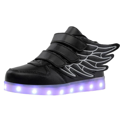 Crofta Wings LED Light Up Shoes Flashing Rechargeable Sneakers for Kids 25 Black