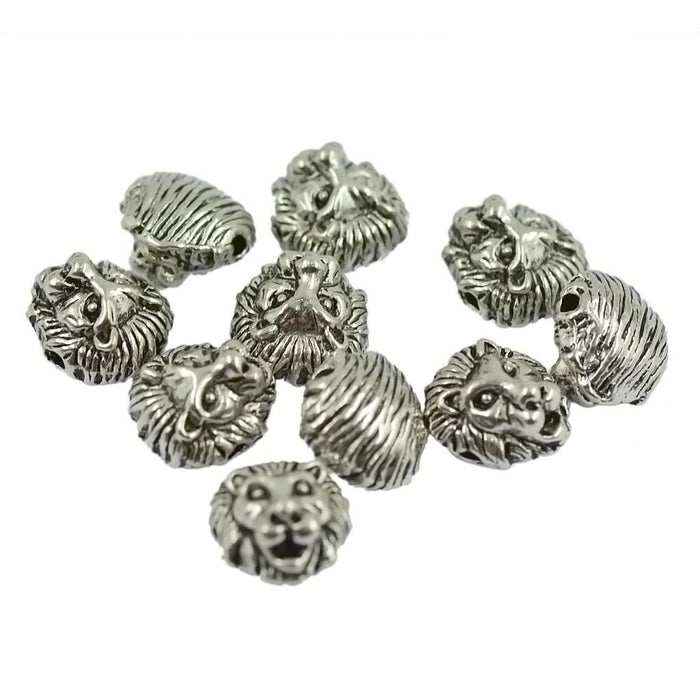 Crofta 10pcs Antique Silver Gold Animal The Lion Face Head Bead Lion Pendant Charms