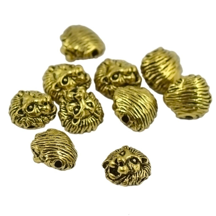 Crofta 10pcs Antique Silver Gold Animal The Lion Face Head Bead Lion Pendant Charms