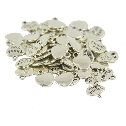 Crofta 100pcs Tibetan Silver Tone "Thank You" Heart Charms Pendant for Necklace DIY