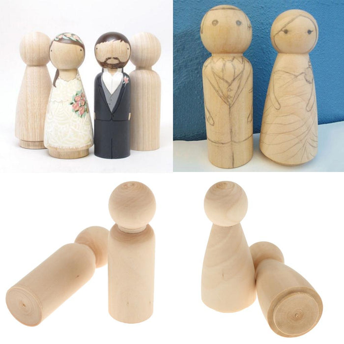 Crofta 10 Blank BRIDE & GROOM Groom Wood Peg Dolls Figure Wedding Cake Toppers DIY