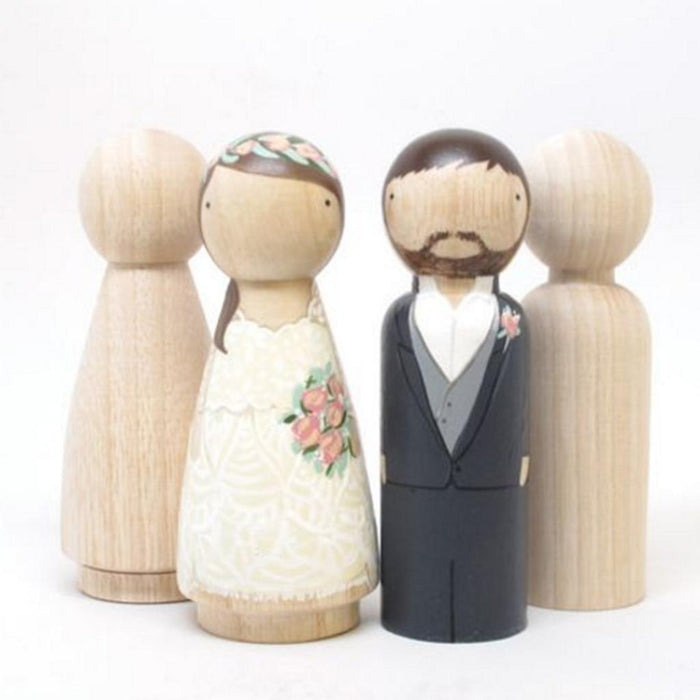 Crofta 10 Blank BRIDE & GROOM Groom Wood Peg Dolls Figure Wedding Cake Toppers DIY