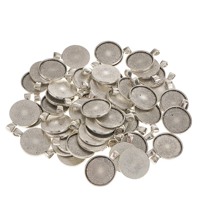 Crofta 100pcs 25mm Round Alloy Base Cameo Setting Cabochon Charms Pendant DIY Craft