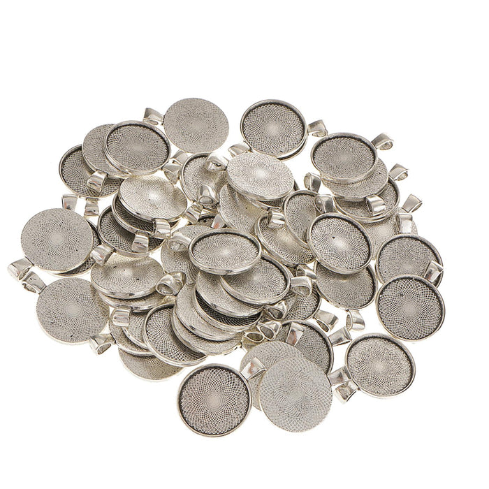 Crofta 100pcs 25mm Round Alloy Base Cameo Setting Cabochon Charms Pendant DIY Craft