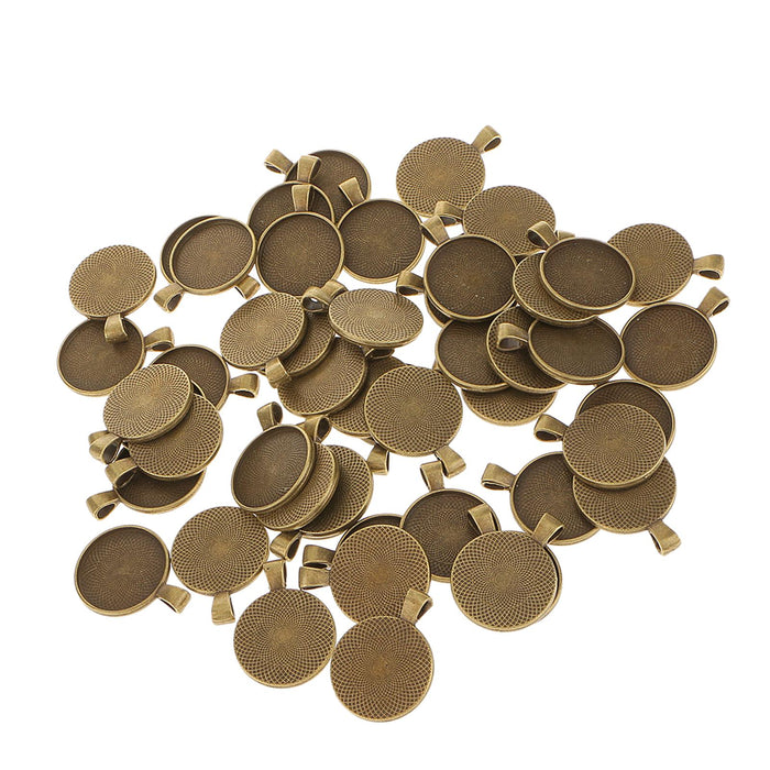 Crofta 100pcs 25mm Round Alloy Base Cameo Setting Cabochon Charms Pendant DIY Craft