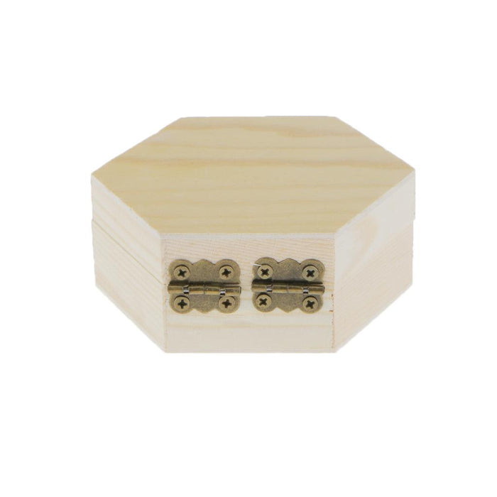 Crofta 2pcs Mixed Size Unpainted Hexagonal Wooden Jewelry Box Memory Chest Boxes