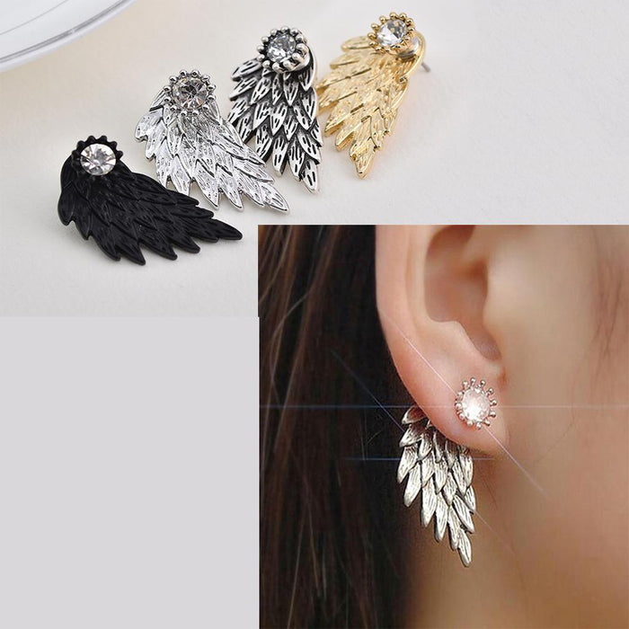 Crofta 2 Pairs Fashion Women Angel Feather Wing Earrings Rhinestone Dangle Ear Stud