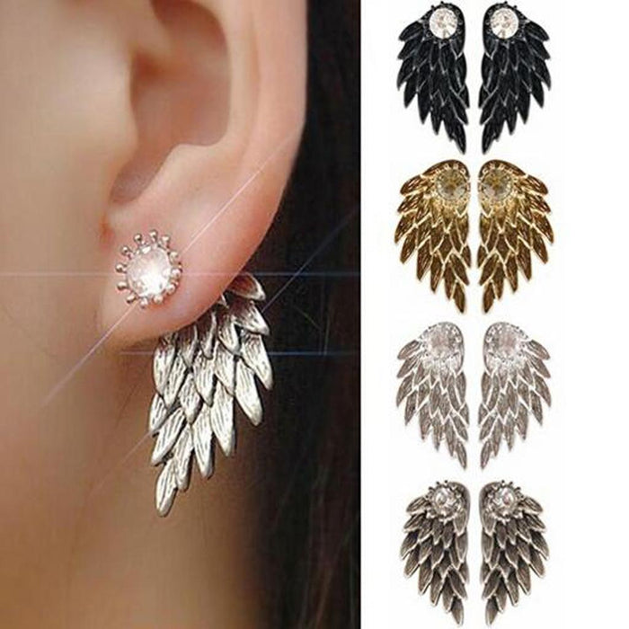 Crofta 2 Pairs Fashion Women Angel Feather Wing Earrings Rhinestone Dangle Ear Stud