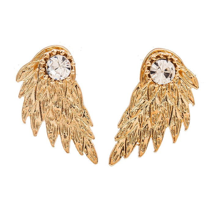 Crofta 2 Pairs Fashion Women Angel Feather Wing Earrings Rhinestone Dangle Ear Stud