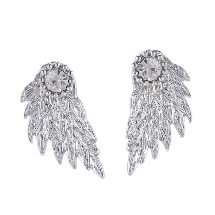 Crofta 2 Pairs Fashion Women Angel Feather Wing Earrings Rhinestone Dangle Ear Stud