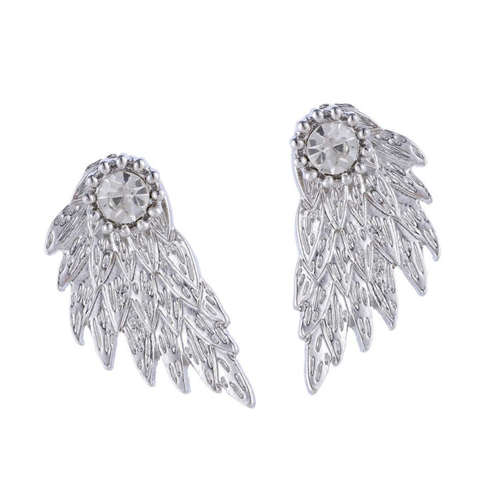 Crofta 2 Pairs Fashion Women Angel Feather Wing Earrings Rhinestone Dangle Ear Stud