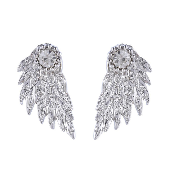 Crofta 2 Pairs Fashion Women Angel Feather Wing Earrings Rhinestone Dangle Ear Stud