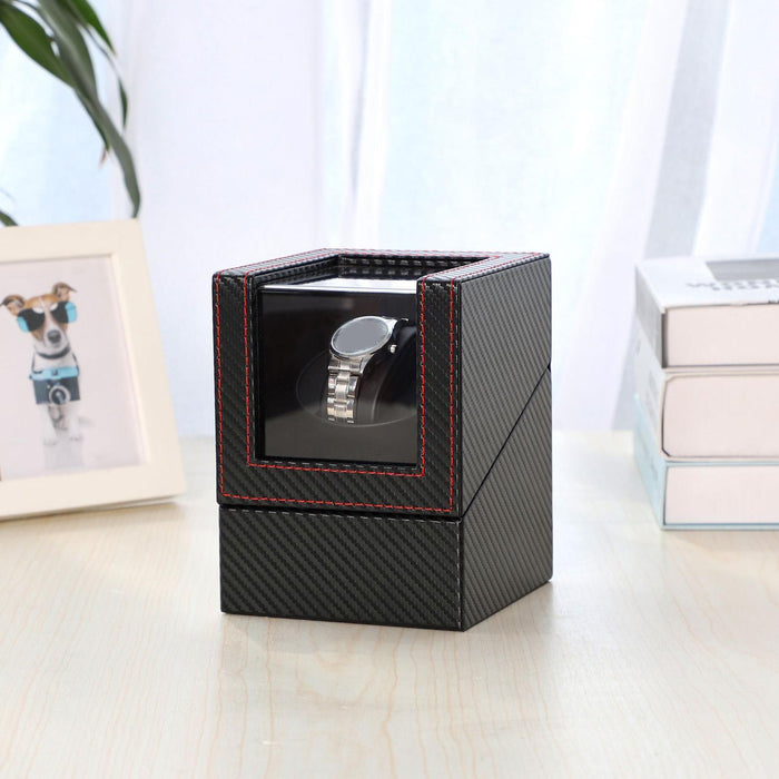 Crofta Mini Battery Powered Automatic Watch Winder Winding Box for Mechanical Watch Fiber Black