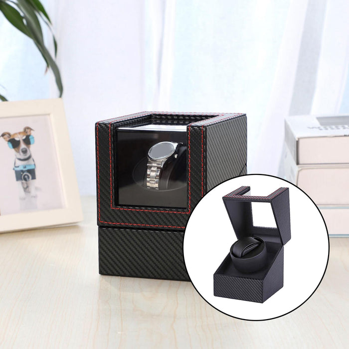 Crofta Mini Battery Powered Automatic Watch Winder Winding Box for Mechanical Watch Fiber Black